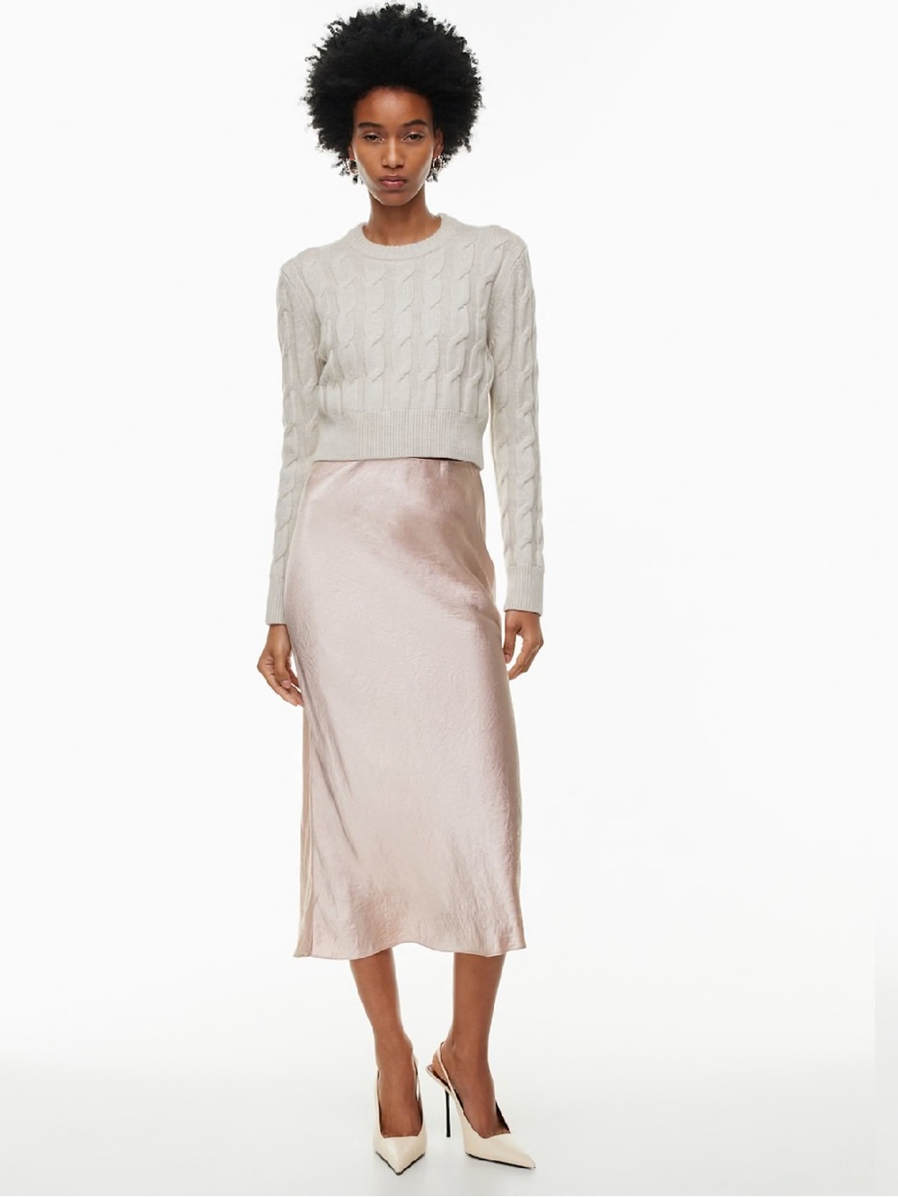 Aritzia Babaton | Barely Blush Slip Satin Maxi Skirt Preppy Summer Sz Small